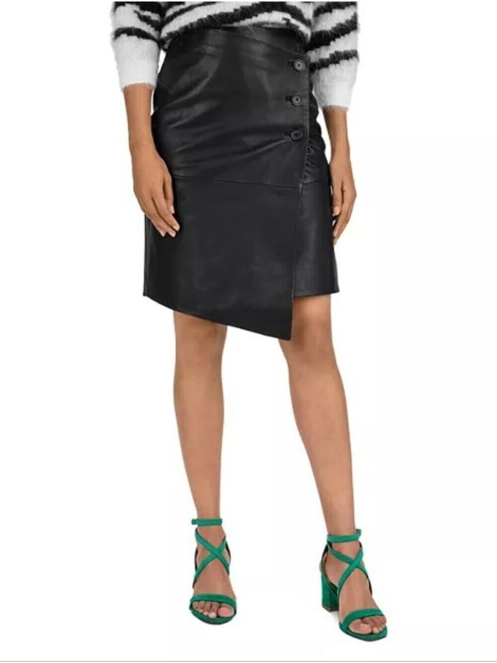 ba&sh Black Asymmetrical Faux Leather Button Skirt XS In EUC